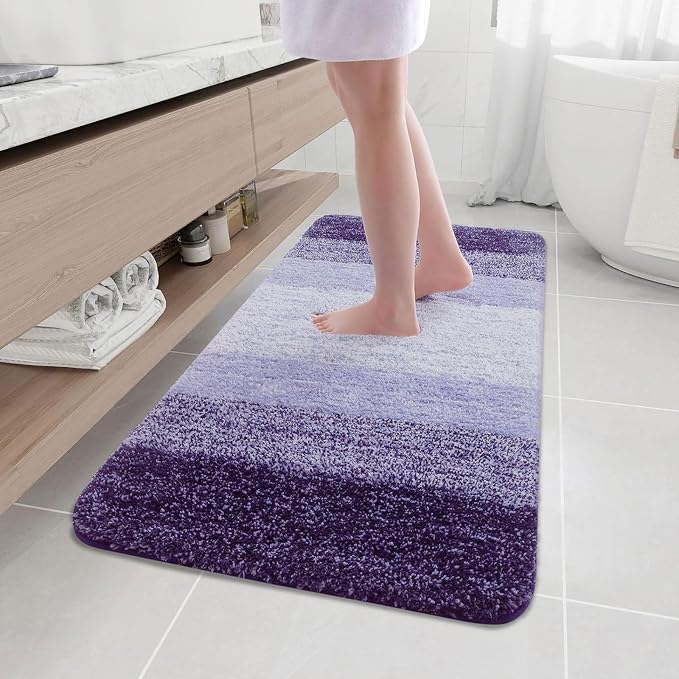 Arotive Microfiber Bathroom Rugs, Shaggy Soft and Absorbent Bath Rug, Thick Plush Machine Washable Dry Bath Mats for Bathroom, Tub and Shower, 47x24, Dark Purple, Rectangular