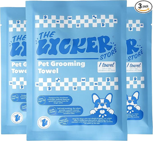 PWP1007A-3SET Dog Bath and Grooming Towels, Ultra-Absorbent & Soft Pet Wipes for Paws, Body and Butt, Hypoallergenic & Cruelty-Free, Alcohol-Free, 5.1" x 7.1", 3 Count