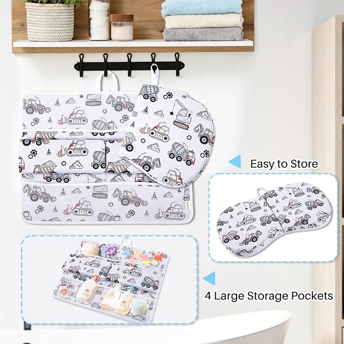 Bath Kneeler and Elbow Rest Pad Set, 1.6'' Thick, Quickly Dry, Bathtub Kneeler Pad with Bath Accessories Storage, Bath Kneeling Pad and Elbow Pad for Tub
