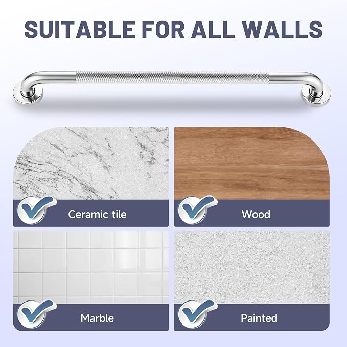 32 Inch Shower Grab Bar, Brushed Nickel Anti Slip Safety Bars, 304 Stainless Steel Bathroom Handrail, Handicap Grab Bars for Wall, Shower Grip Handle for Seniors Elderly Injury Assist Bath (1.25" Dia)