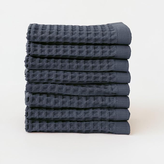 Waffle Washcloths Set of 8 Anthracite - Premium Quality 100% Turkish Cotton Face Washcloth, Soft Makeup Towel, Shower Cloth, Kitchen Towel (Anthracite, Set of 8 Washcloths)
