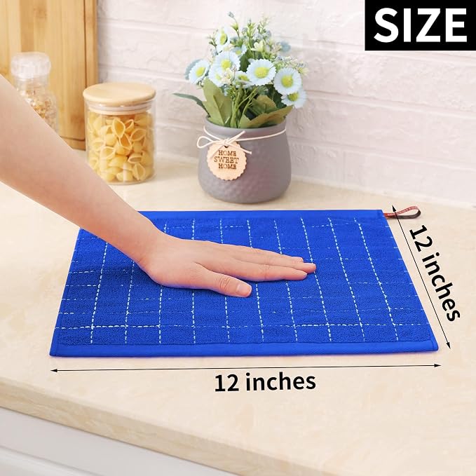 Homaxy 100% Cotton Terry Kitchen Dish Cloths, Ultra Soft and Absorbent Dish Towels for Kitchen, Suitable for Drying and Washing Dishes, 12 Pack, 12 x 12 Inches, Blueberry