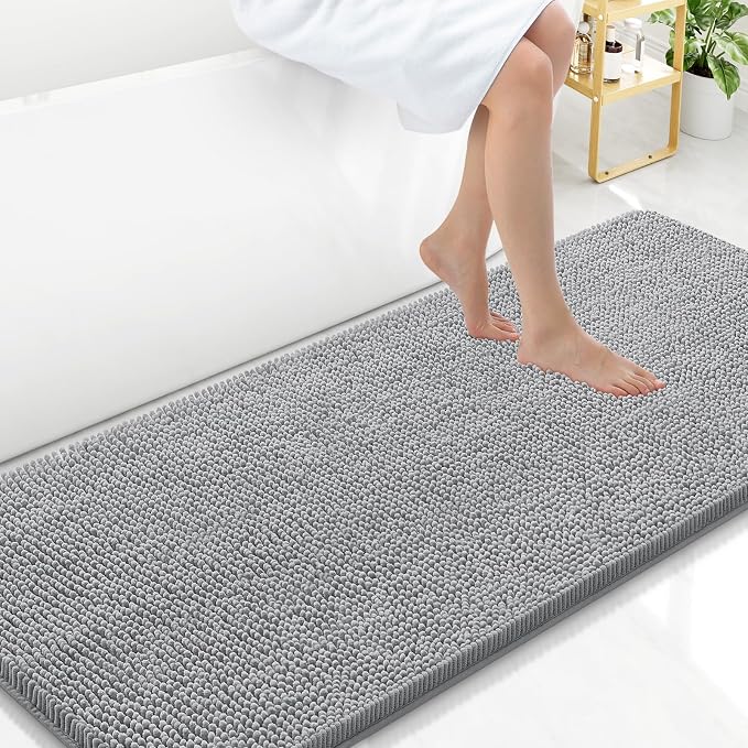 Arotive Bathroom Rugs 59x24, Extra Soft Absorbent Shaggy Chenille Bath Rugs, Machine Washable Rubber Backing Bath Mats for Bathroom Floor Tub and Shower, Home Decor Accessories,Light Grey