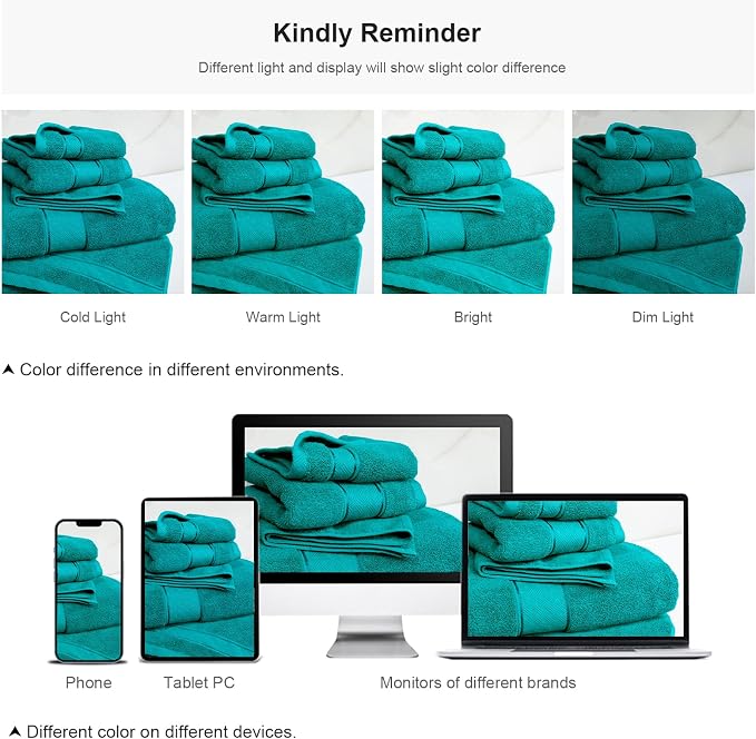 COZYART Turquoise Bath Towel Set 6 Piece, 100% Zero Twist Ring Spun Turkish Cotton 650GSM, Ultra Soft Absorbent Fast Dry Hotel Quality Bathroom Towels