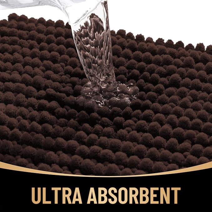 OLANLY Thick Bathroom Runner Rugs 47x20, Extra Soft Absorbent Chenille Bath Rugs, Rubber Backing, Machine Wash Dry, Long Bath Mats for Bathroom Floor, Tub and Shower, Home Decor Accessories, Brown