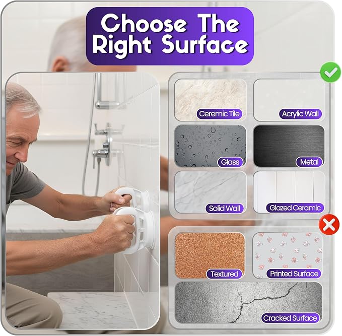 Changing Lifestyles - Safe-er-Grip Traveler Balance Assistant Bar | Traveler Balance Bar White Plastic Design Suction Cup Mount Tool-Free Installation Bath and Shower Use