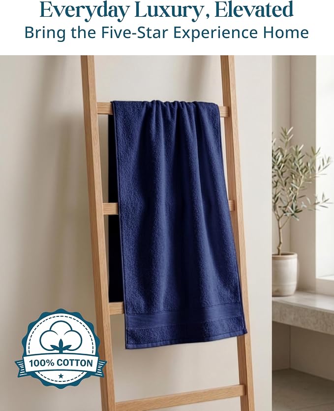 Casa Platino Hand Towels for Bathroom - 4 Pack (16"x28") - 100% Cotton Hand & Face Towels - Durable, Lightweight & Quick Dry - Affordable Bathroom Hand Towel, Everyday Essential for Dorm Rooms - Navy
