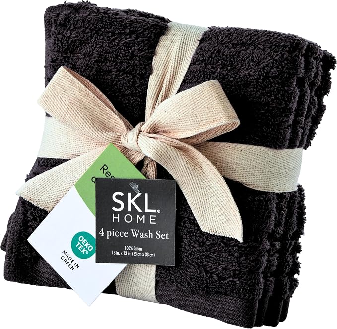 SKL Home CloudSoft 100% Cotton Luxury 4-Piece Washcloth Set, 520 GSM, Ultra Plush & Absorbent, Slate