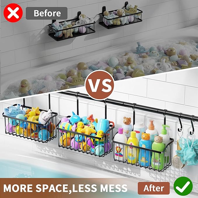 Bath Toy Storage, Quick Dry Bathtub Toys Organizer, 3 Pack Metal Bath Tub Toy Basket, Shower Caddy for Bathroom