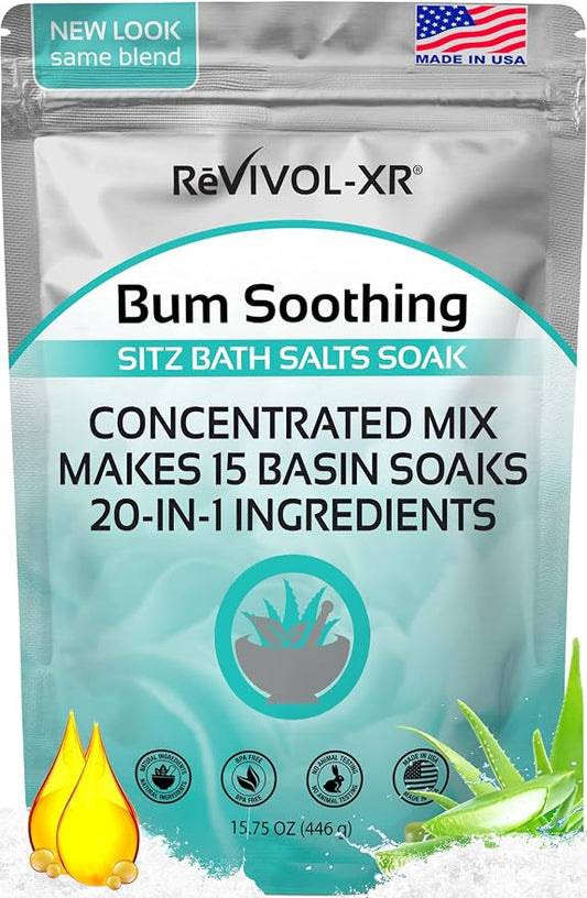 Sitz Bath for Hemorrhoids Soothing 20-in-1 Salts Mix + E Oils, 15 Soaks Concentrate for Toilet Seat Basin