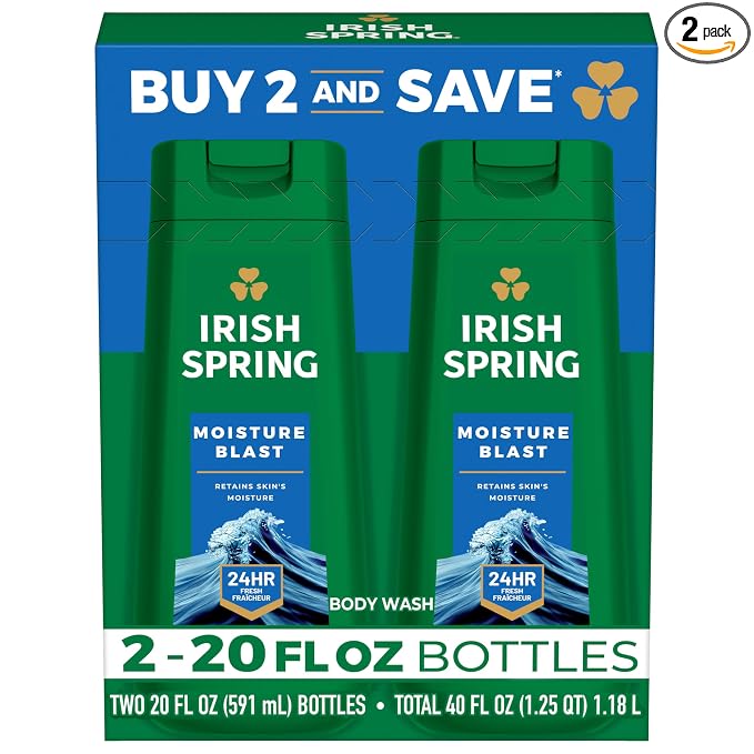 Irish Spring Moisture Blast Body Wash for Men, 20 Fl Oz (Pack of 2)
