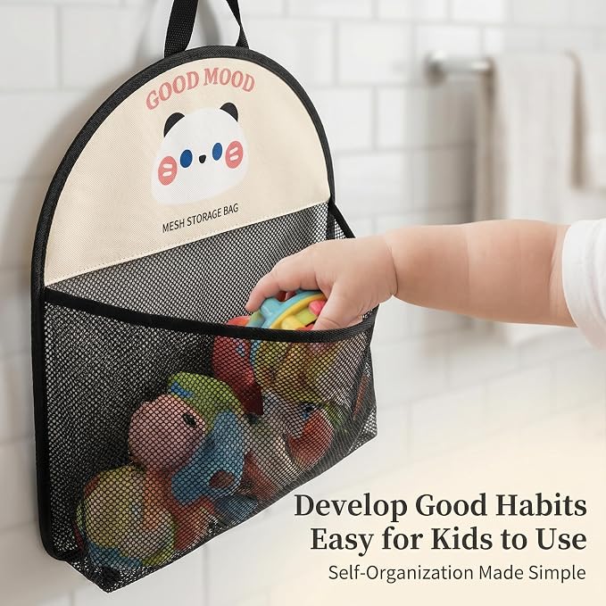 Good Mood Toddler Bath Toy Organizer, Large Capacity Baby Bathtub Toy Storage with Adhesive Hooks, Toy Organizers and Storage for Bath Toys, Bath Toy Holder Kids Bathroom Decor