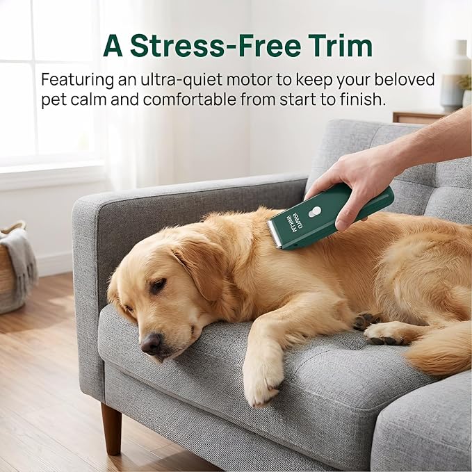 Handy Pet Hair Trimmers Recommended By The Vet,Super Quiet Long Lasting Powerful Dog Clippers(Waterproof USB Rechargeable Grooming Shavers for Dogs and Cats with Matted Coats) Green