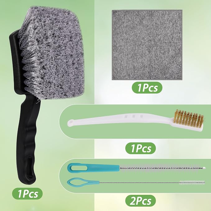 5Pcs Bird Bath Brush Kit, Larbeti 1P Hard Silk Bristle Bird Bath Cleaner Brush, 2P Hummingbird Feeder Cleaning Scrub, 1P Steel Wire Scrub, 1P Clean-Cloth to Hummingbird Feeders, Bath Feeder