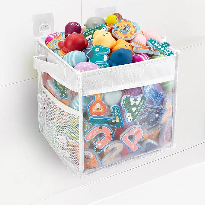 ZIFTY Large Bath Toy Storage Organizer Quick Drying, Bathtub Toy Storage Organizer Bath Toy Holder for Bathtub Wide Opening and Large Capacity Wall-Mounted Toddler Bath Gift