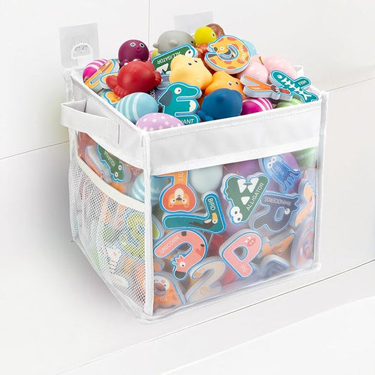 ZIFTY Large Bath Toy Storage Organizer Quick Drying, Bathtub Toy Storage Organizer Bath Toy Holder for Bathtub Wide Opening and Large Capacity Wall-Mounted Toddler Bath Gift