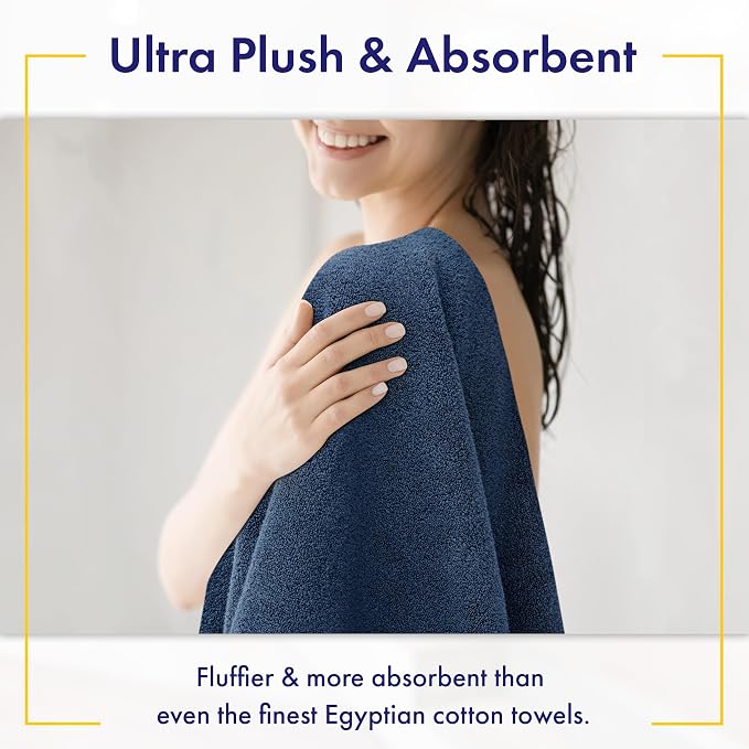 Alusa Home 100% Organic Zero-Twist Cotton Towels - GOTS Certified Luxury Bath Towels - Ultra Soft & Plush 700GSM Long-Staple Cotton - 6 Piece Towel Set (Navy Blue)