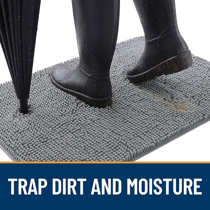 OLANLY Dog Door Mat for Muddy Paws 30x20, Absorbs Moisture and Dirt, Absorbent Non-Slip Washable Doormat, Quick Dry Chenille Mud Mat for Dogs, Entry Indoor Entryway Carpet for Inside Floor, Grey