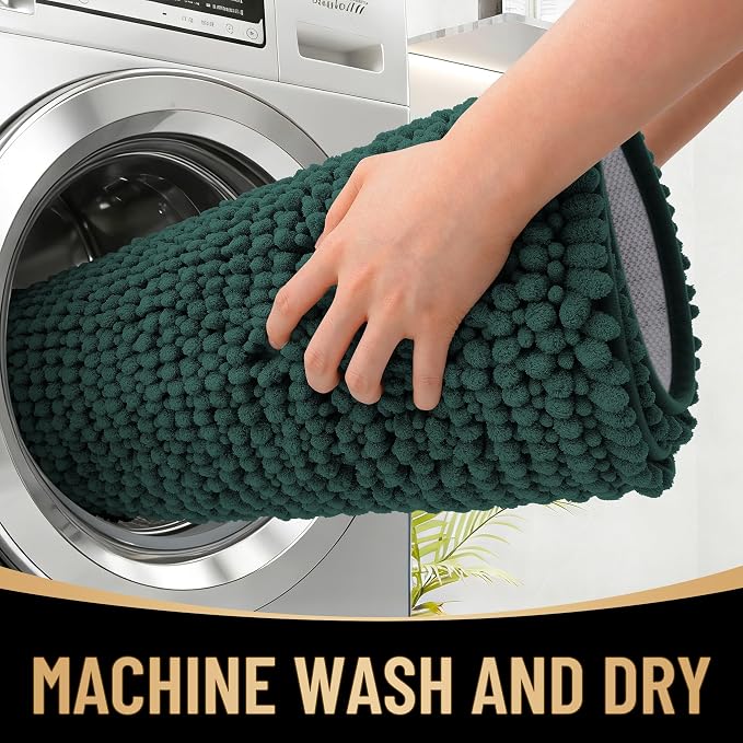 OLANLY Thick Bathroom Runner Rugs 47x17, Extra Soft Absorbent Chenille Bath Rugs, Rubber Backing, Machine Wash Dry, Long Bath Mats for Bathroom, Tub and Shower, Home Decor Accessories, Blackish Green