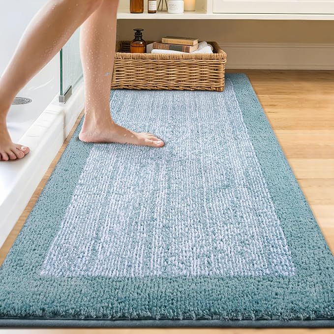 60x24 Long Bathroom Rugs Washable Non Slip, Dusty Blue Bath Mat for Bathroom Floor Tub, Soft Absorbent Quick Dry Mats for Shower, Bathtub,Home Decor