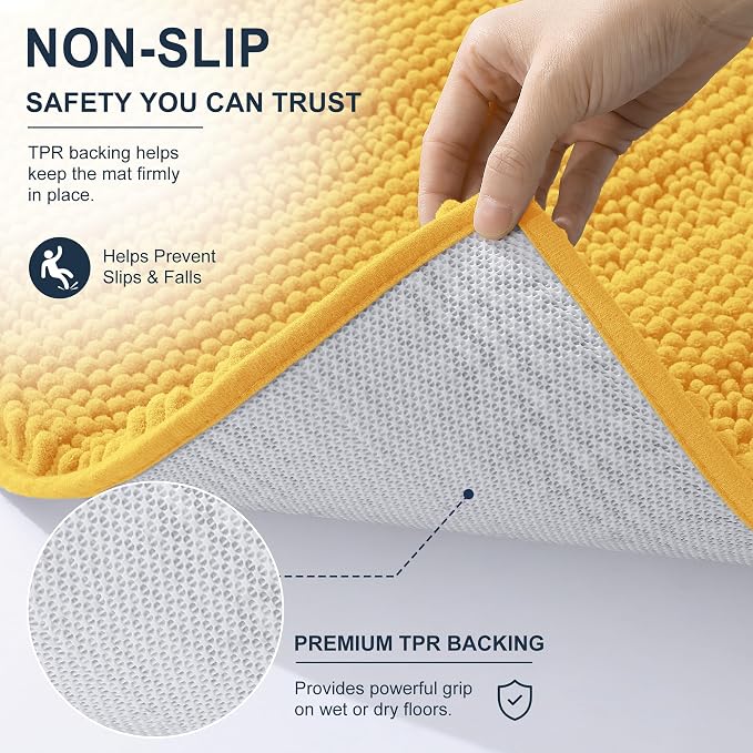 Smiry Thick Chenille Bathroom Runner Rugs 70x24, Absorbent Striped Bath Mat, Machine Washable, Rubber Backing, Extra Long Bath Rugs for Tub & Shower, Modern Home Decor Accessories, Yellow