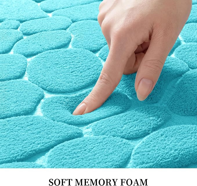 YIHOUSE Memory Foam Bath Mat Cobblestone Bathroom Rugs Super Water Absorbent Bath Mats for Bathroom Machine Washable Bath Rugs(24 x 36,Teal)