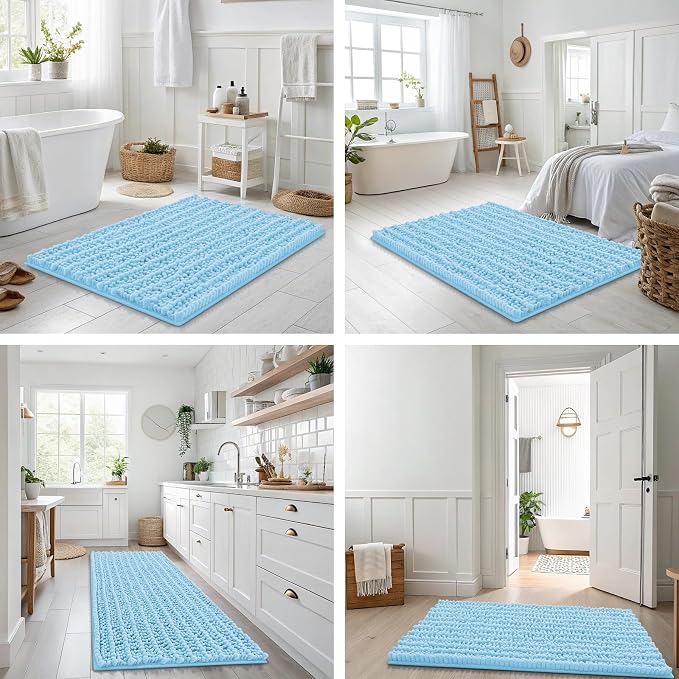 Smiry Bathroom Rugs Mat 36x24, Extra Soft Absorbent Chenille Bath Rugs, Non Slip Rubber Backing Machine Washable Quick Dry Bath Mats for Bathroom Floor, Tub, Shower, Home Decor Accessories, Sky Blue
