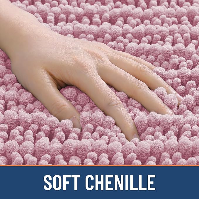 Smiry Bathroom Toilet Rugs U Shaped 24x20, Extra Soft Absorbent Non Slip Rubber Backing Chenille Contour Bath Rugs for Toilet, Machine Washable Contoured Bath Mats, Dusty Rose