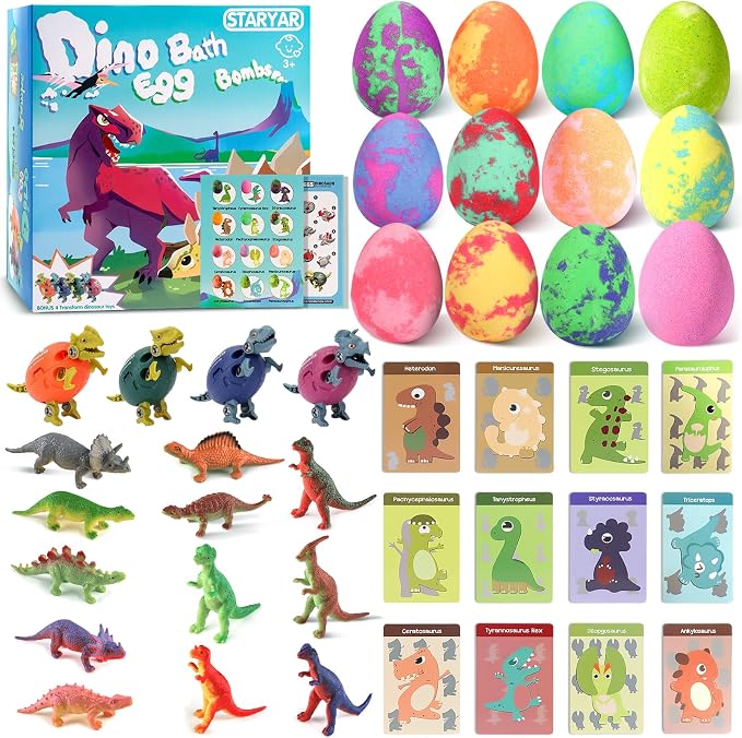 Bath Bombs for Kids with Surprise Toys Inside - 16 Pack Organic Dinosaur Bath Bombs Gift Set, Dinosaur Toys for Kid 3 4 5 6 7 8 9 Years, Birthday Gifts for Kids, Bubble Bath Toys