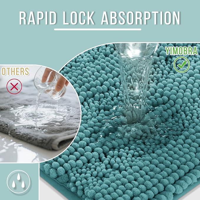 Yimobra Bathroom Rug Mat 47 x 24, Non Slip and Super Absorbent Bath Mat,Machine Washable Quick Dry,Ultra Plush Chenille Shower Rugs for Bathroom Floor Sink Tub and Shower Outside,Teal Blue