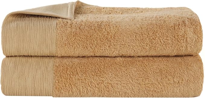 Superior Rayon from Bamboo Blend Bath Sheet Set, Oversized Large Absorbent Body Towels, Soft Luxury Quick Drying, Shower, Spa, Hotel, Pool, Guest Bathroom, Home Essentials, Set of 2, Gold