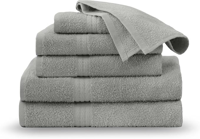Martex Easy Living Everyday 6-Piece Bathroom Towel Set, Grey | 2 Bath Towels, 2 Hand Towels, 2 Wash Cloths, 100% Cotton, Soft, Quick-Dry