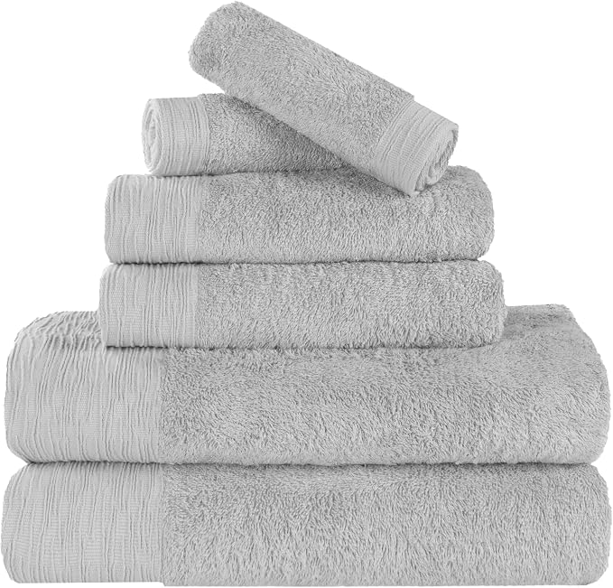 Superior Rayon from Bamboo Blend 6-Piece Towel Set, Luxury Quick Dry, Bathroom Essentials, Shower, Spa, Plush Soft Absorbent Towels, Includes 2 Bath, 2 Hand, 2 Washcloth/Face Towels, Platinum