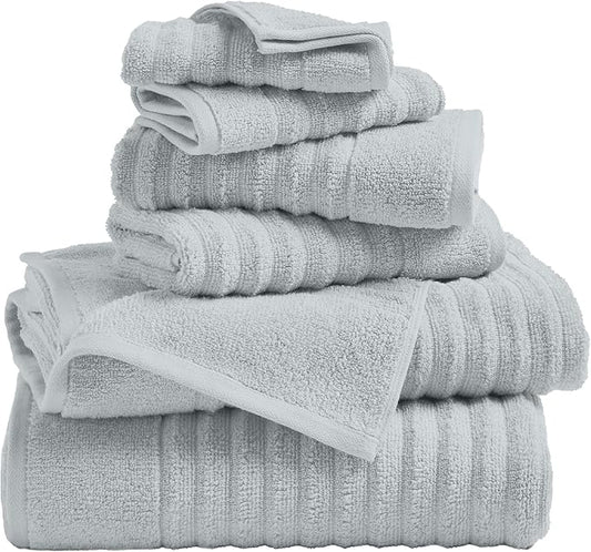 Great Bay Home Bath Towel Set - 100% Cotton 6 Piece Towel Set - Absorbent & Quick-Dry Towels for Bathroom (Light Blue)