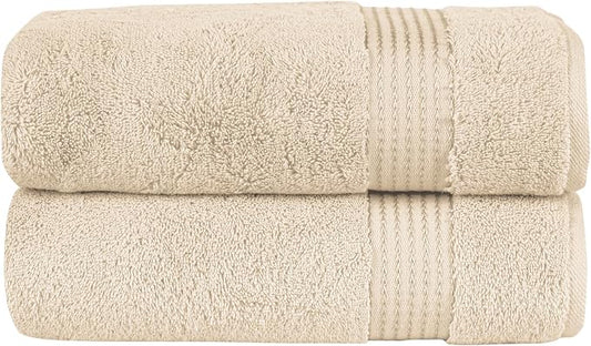 Elegant Comfort Premium Turkish Cotton 2 Pack Bath Towel Set - 27 x 54 inch, Luxurious Hotel Spa Quality 100% Turkish Cotton 2PC Bath Towel Set - Highly Absorbent - Soft Bathroom Towels, Ivory