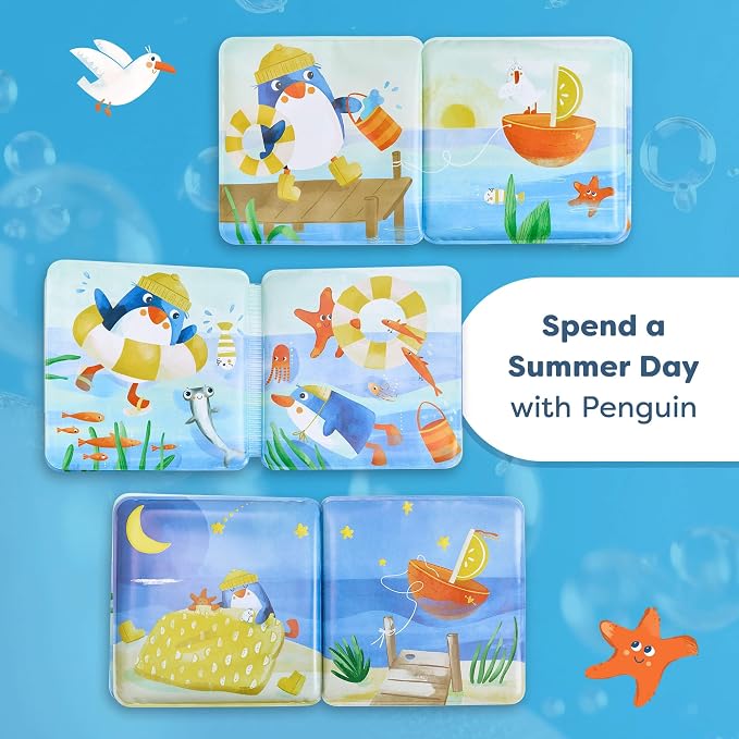 HABA Penguin Bath Book with Squeaker – Soft Baby Sensory Books, Waterproof Interactive Bath Toy for Water Play and Toddler Pool Toys