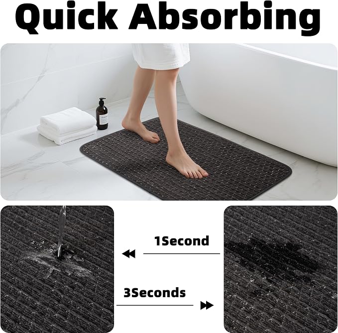 Black Bathroom Runner Rugs Non Slip Absorbent Quick Dry Thin Bath Mat with Rubber Backing, Shower Mats Fit Under Door Floor Bathtub, Easy Care, Machine Washable, 17"x 47", Black