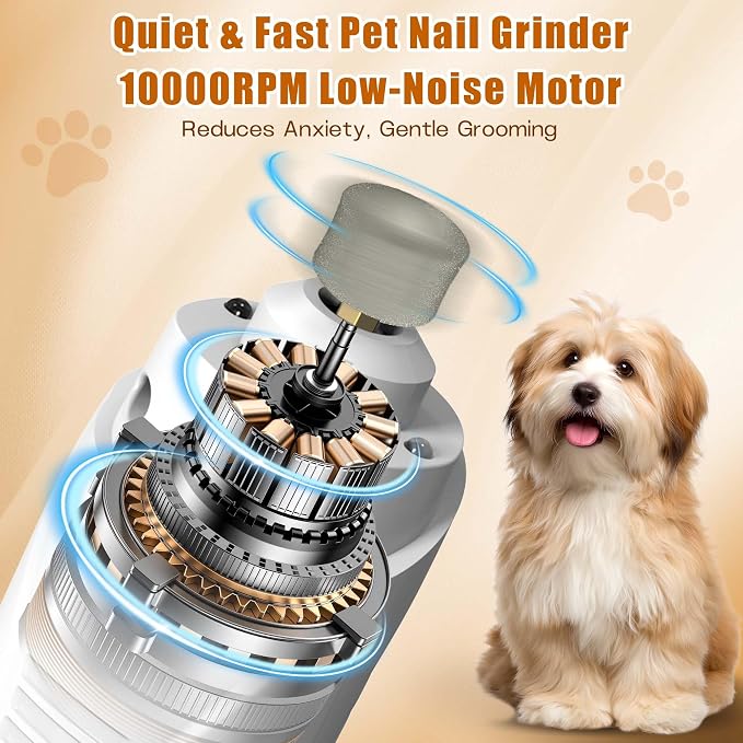 Dog Nail Grinder with Replacement Heads, Digital Display & LED Light, 2.5Hr Charge for 480Min Use, 10000RPM Quiet Motor for Large Medium Small Dogs and Cats