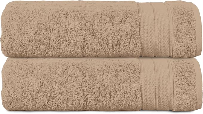 Elegant Comfort Three Line Popcorn Towel Set for Bathroom 27 x 54 inches, Premium Hotel Quality 2-Pack Bath Towels, 100% Turkish Cotton, Soft and Durable, Quick Dry and Highly Absorbent, Tan