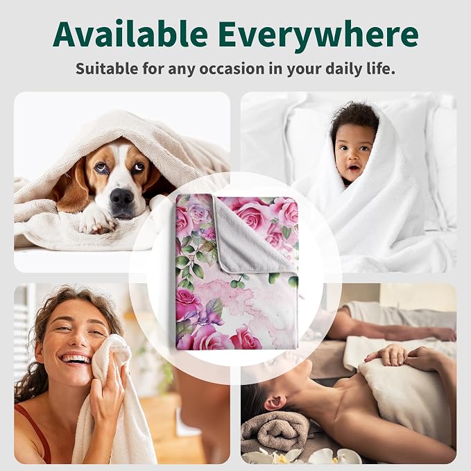 Pink Butterfly Flowers Bath Towel - Spring Rose Microfiber Beach Towel Decorative Bath Sheet for Women Bathroom