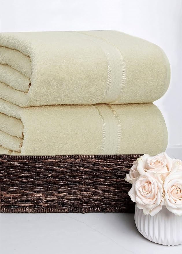 COTTON CRAFT Ultra Soft Bath Towels - 4 Pack XL Bathroom Towel Set - Oversized 30x54 - Absorbent Everyday Luxury Hotel Bathroom Spa Gym Shower Beach Pool Travel Dorm - 100% Cotton - 580 GSM - Ivory