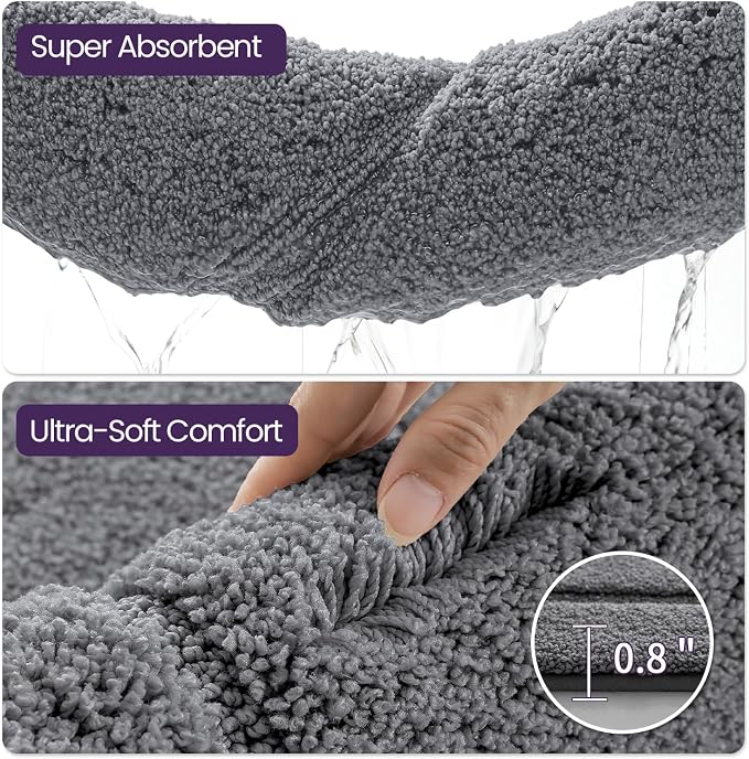 DEXI Bathroom Rugs 32x20, Washable Non Slip Bath Mat for Shower Floor, Absorbent Quick Dry Bathmat with Rubber Backing, Ultra Soft Plush Carpet for Tub, Grey