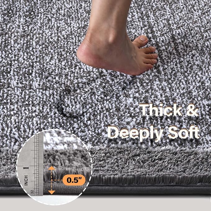 36x24 Large Bathroom Rugs Washable Non Slip, Grey Bath Mat for Bathroom Floor Tub, Soft Absorbent Quick Dry Mats for Shower, Bathtub,Home Decor