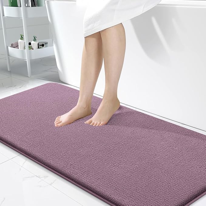OLANLY Thick Memory Foam Bathroom Runner Rugs 47x24, Extra Soft Absorbent Long Bath Rug, Quick Dry, Non-Slip, Machine Washable Bath Mats for Bathroom, Tub and Shower, Home Decor Accessories, Deep Plum