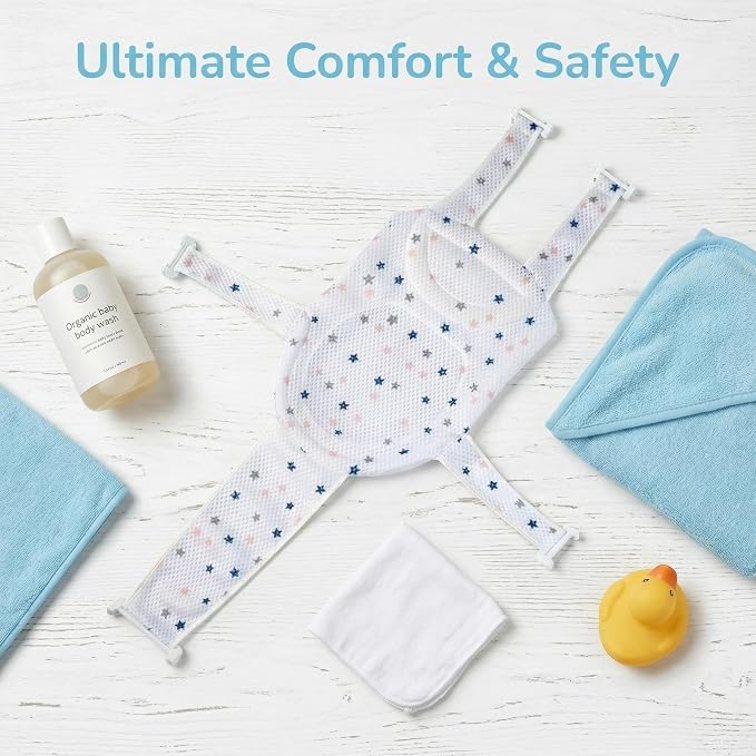 Premium Baby Bath Seat Support Net, Adjustable Non-Slip Infant Bathing Chair for Newborns 0-12 Months, Breathable Sit Up Mesh Baby Tub Seat for Sink and Bathtub