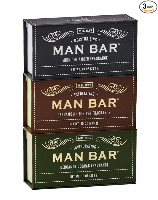 San Francisco Soap Company Man Bar 3-Piece Gift Set featuring all new scents: Midnight Amber, Cardamom & Juniper, Bergamot & Cognac - GREAT GIFT - No Harmful Chemicals - Good for All Skin Types