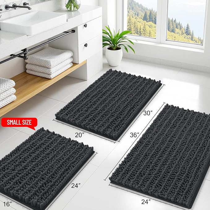 Smiry Bathroom Rugs Mat 59x24, Extra Soft Absorbent Chenille Bath Rugs, Non Slip Rubber Backing Machine Washable Quick Dry Bath Mats for Bathroom Floor, Tub, Shower, Home Decor Accessories, Dark Grey