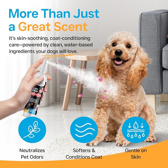 Grooming Body Spray for Dogs & Cats – Long-Lasting Fragrance Deodorizing Mist with Aloe, Odor Eliminator, Alcohol-Free & Non-Toxic Pet Cologne - 8 fl. oz. (Cherry Blossom)