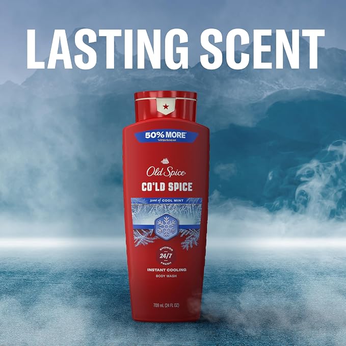 Old Spice Body Wash for Men, 24/7 Shower Fresh & Clean with Daily Use, Lasting Signature Scent, Refreshing Lather, Moisturizing Formula, Cold Spice with Cool Mint Scent, 24 oz