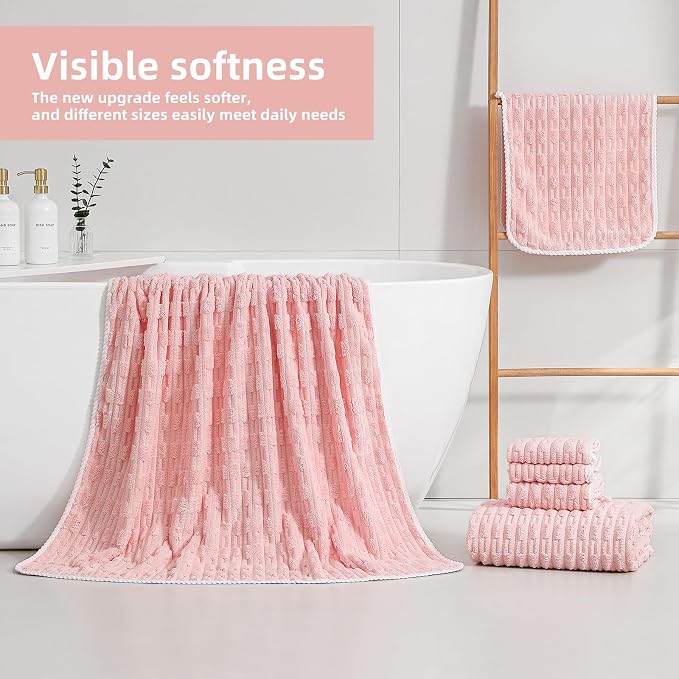 40x80 Inches Oversized Bath Sheets Extra Large Bath Towels Set of 2 for Adults Super Soft Quick Dry Light Weight Lint Free Absorbent Stripe Hanging Loop Microfiber Shower Towels (Pink, 2pcs)